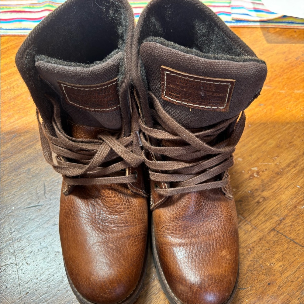 Brown Lace Up Boots with Distressed Leather